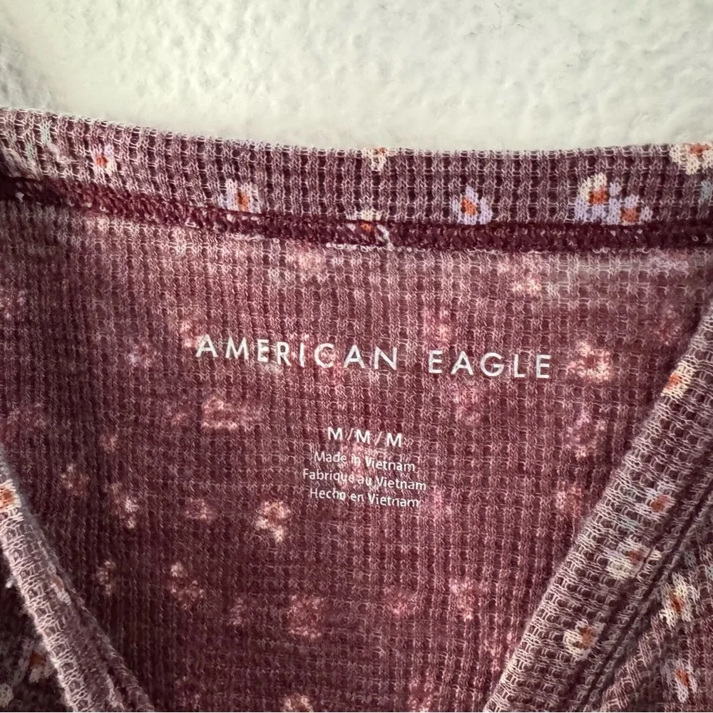 American Eagle Cropped Ditsy Floral Burgundy Waffle Knit Cami Medium Ethereal - Picture 6 of 15